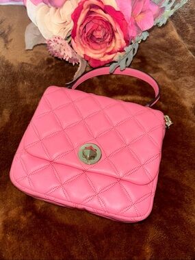kate spade Natalia Quilted square leather Crossbody Bag in bright blush pink
